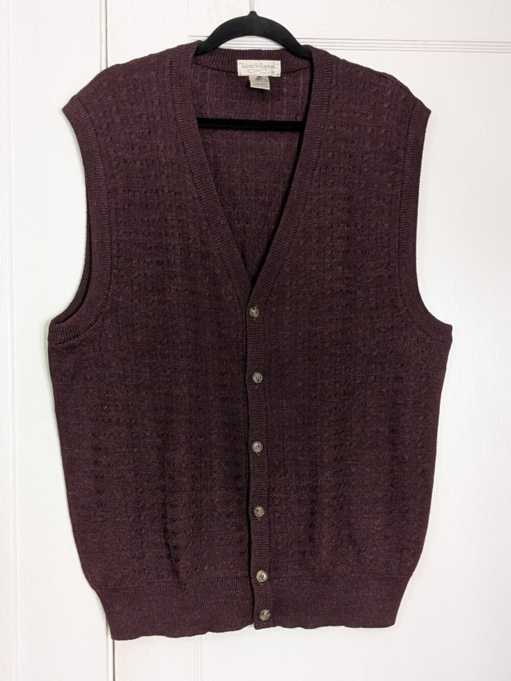 Tricot's St Raphael 100% Merino Wool Sweater Vest Men's XL Burgundy Cable Knit